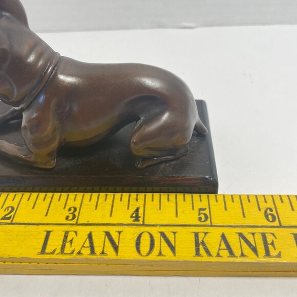 Vintage Bronze Bulldog Figurine On Wooden Base - Picture 7 of 9